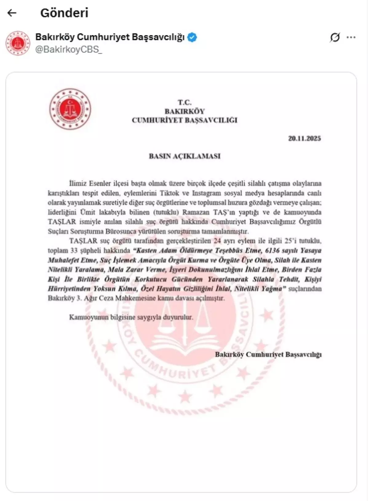 İstanbul’da Suç Örgütüne Kamu Davası